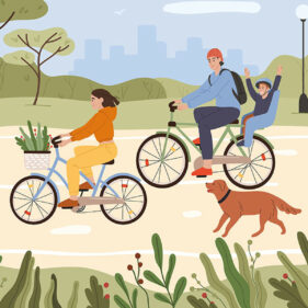 Image vectorielle d'une famille faisant du vélo